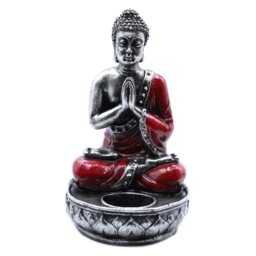 Red Bali Hand Painted Buddha Candle Holder Namaskara Mudra Decor - Red - thumbnail 2