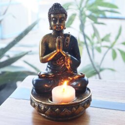 Red Bali Hand Painted Buddha Candle Holder Namaskara Mudra Decor - Red - thumbnail 5