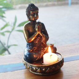 Red Bali Hand Painted Buddha Candle Holder Namaskara Mudra Decor - Red - thumbnail 4