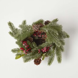 Homescapes Festive Wicker Basket Christmas Decoration - Brown, Green, Red & White - thumbnail 2
