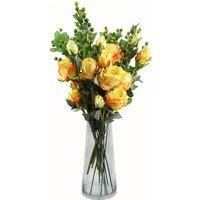 Yellow Rose Artificial Flowers Glass Vase - Yellow Rose Flowers Glass Vase