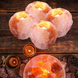 Set of 4 Himalayan Salt Tealight Candle Holders, Pink - Pink - thumbnail 4