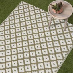 Homescapes Outdoor Rug Luxury Waterproof Reversible, Green May Geometric - Olive Green / 200cm - thumbnail 2
