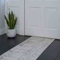 Distressed Abstract Geometric Living Area Rug - Silver Grey / 240 x 60cm