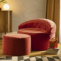 icon Orb Accent Chair and Milano Round Footstool Matt Velvet, Spicy Terracotta - Terracotta
