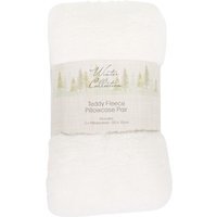 Pack of 2 Teddy Fleece Pillowcases - White - thumbnail 1