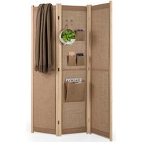 3-Panel Faux Linen Room Divider - Brown - image 1