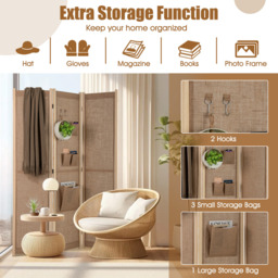 3-Panel Faux Linen Room Divider - Brown - thumbnail 5
