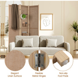 3-Panel Faux Linen Room Divider - Brown - thumbnail 3