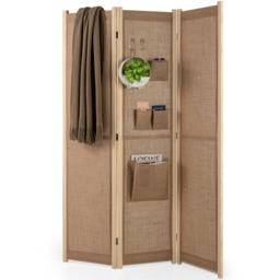 3-Panel Faux Linen Room Divider - Brown - thumbnail 2