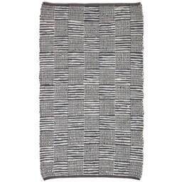 Homescapes Black White Real Leather Handwoven Striped Block Check Rug - Black / 150cm - thumbnail 2