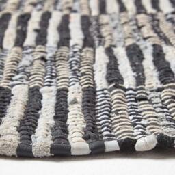 Homescapes Black White Real Leather Handwoven Striped Block Check Rug - Black / 150cm - thumbnail 4