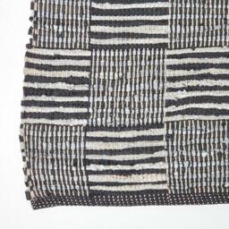 Homescapes Black White Real Leather Handwoven Striped Block Check Rug - Black / 150cm - thumbnail 3