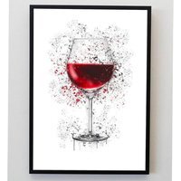 Red Wine Glass Splatter Print - Dark Red / A5