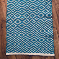 Turquoise Diamond Weave Cotton Handloom Rug 60 x 90cm - Turquoise - image 1