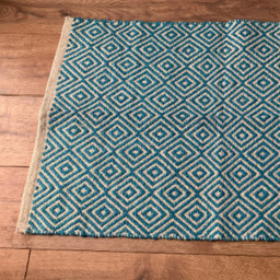 Turquoise Diamond Weave Cotton Handloom Rug 60 x 90cm - Turquoise - thumbnail 3