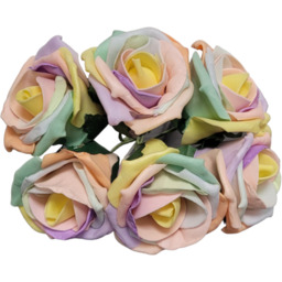 Bunch of 6 Small Foam Tea Roses  - Pastel Rainbow - thumbnail 2