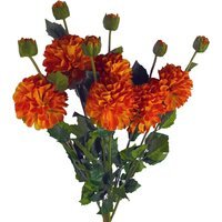 Bunch of Artificial Dahlia PomPom Flower Stems - Dhalia Orange Flower