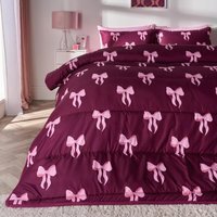 OHS Bow Print Coverless 10.5 Tog Duvet Set - Burgundy / 2.88kg / king