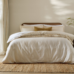 Hebden Melange Stripe Cotton Duvet Cover Set - Honey Yellow / King - thumbnail 2