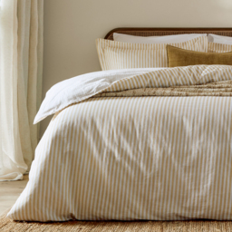 Hebden Melange Stripe Cotton Duvet Cover Set - Honey Yellow / King - thumbnail 4