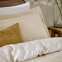 Hebden Melange Stripe Cotton Duvet Cover Set - Honey Yellow / King - thumbnail 3