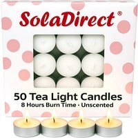 8 Hour Tealights Pack of 50 - Long Burn White Unscented Smokeless Candles - White - image 1