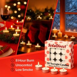 8 Hour Tealights Pack of 50 - Long Burn White Unscented Smokeless Candles - White - thumbnail 3