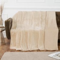 Ribbed Mink Faux Fur Polyester Super Soft Cosy Throw - Ivory / 1.3kg