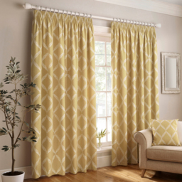 Olivia Lattice Room Darkening Pencil Pleat Curtain Pair - Citron / 183cm / 229cm - thumbnail 2