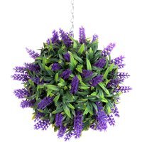 Best Artificial 24cm Purple Lush Lavender Hanging Basket Flower Topiary Ball - Purple - thumbnail 1