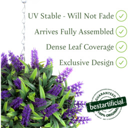 Best Artificial 24cm Purple Lush Lavender Hanging Basket Flower Topiary Ball - Purple - thumbnail 2