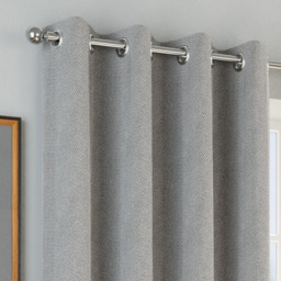 Chester Grey Herringbone Jacquard Blackout Eyelet Curtains - Grey / 168cm - thumbnail 4