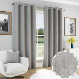 Chester Grey Herringbone Jacquard Blackout Eyelet Curtains - Grey / 168cm - thumbnail 5