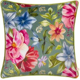 Nectar Garden Petunia Floral Piped Cushion - Teal / Polyester - thumbnail 2