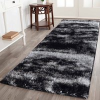 Modern Soft Two Tone Shimmer Shaggy Area Rugs - Dark Grey / 60x220 cm Runner - image 1