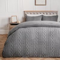 Cable Knit Fleece Duvet Set - Grey / Double - image 1