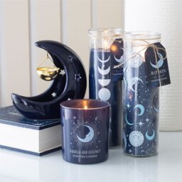 Blue Moon Phase Fig Vanilla Scented Glass Candle Burn Time - Blue - thumbnail 3