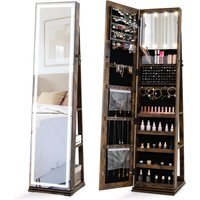 Swivel Jewelry Cabinet with Mirror - Brown