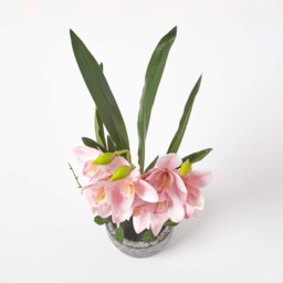 Homescapes Large 58cm Cymbidium Pink Artificial Orchid in Grey Cement Pot - Pink - thumbnail 4