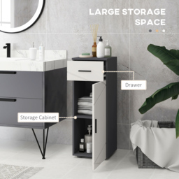 kleankin Slim Bathroom Storage Cabinet with Door and Drawer - Grey - thumbnail 3