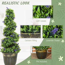 HOMCOM 2 Pack Artificial Plants Spiral Topiary with Lavender 115cm - Green / 21.5cm - thumbnail 4