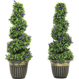 HOMCOM 2 Pack Artificial Plants Spiral Topiary with Lavender 115cm - Green / 21.5cm - thumbnail 2