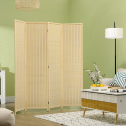 HOMCOM 4 Panel Room Divider Folding Privacy Screen for Bedroom - Light yellow - thumbnail 3