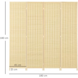 HOMCOM 4 Panel Room Divider Folding Privacy Screen for Bedroom - Light yellow - thumbnail 4