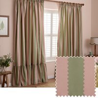 Birdie Stripe Fully Lined Ruffle Pencil Pleat Curtain Pair - Pink-Green / 168cm / 137cm - thumbnail 1