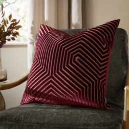Evoke Cut Velvet Cushion - Red / 55cm / Feather - thumbnail 5