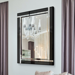 MirrorOutlet Aston Black Double Bevelled All Glass Mirror 70 x 100cm - Black - thumbnail 2