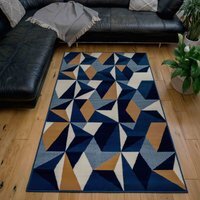 Diamond Geometric Living Room Rug - Navy / 170 x 120cm - thumbnail 1