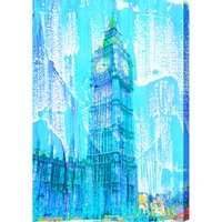 London Crazy Ben Paint Blue Graphic Art Wrapped on Canvas - Blue / 112cm